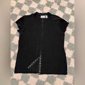 CHICO’S TRAVELERS Black Non Wrinkle Snap Button Front Short Sleeve Shirt Size XL